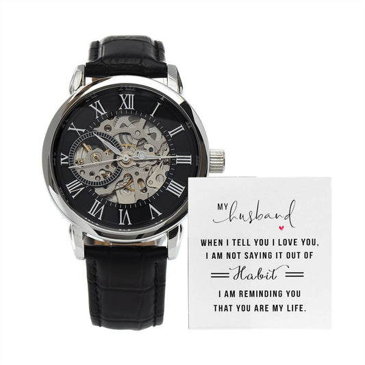 MEN'S OPENWORK WATCH ( INCLUDES MESSAGE CARD ) - GIFT FOR HUSBAND